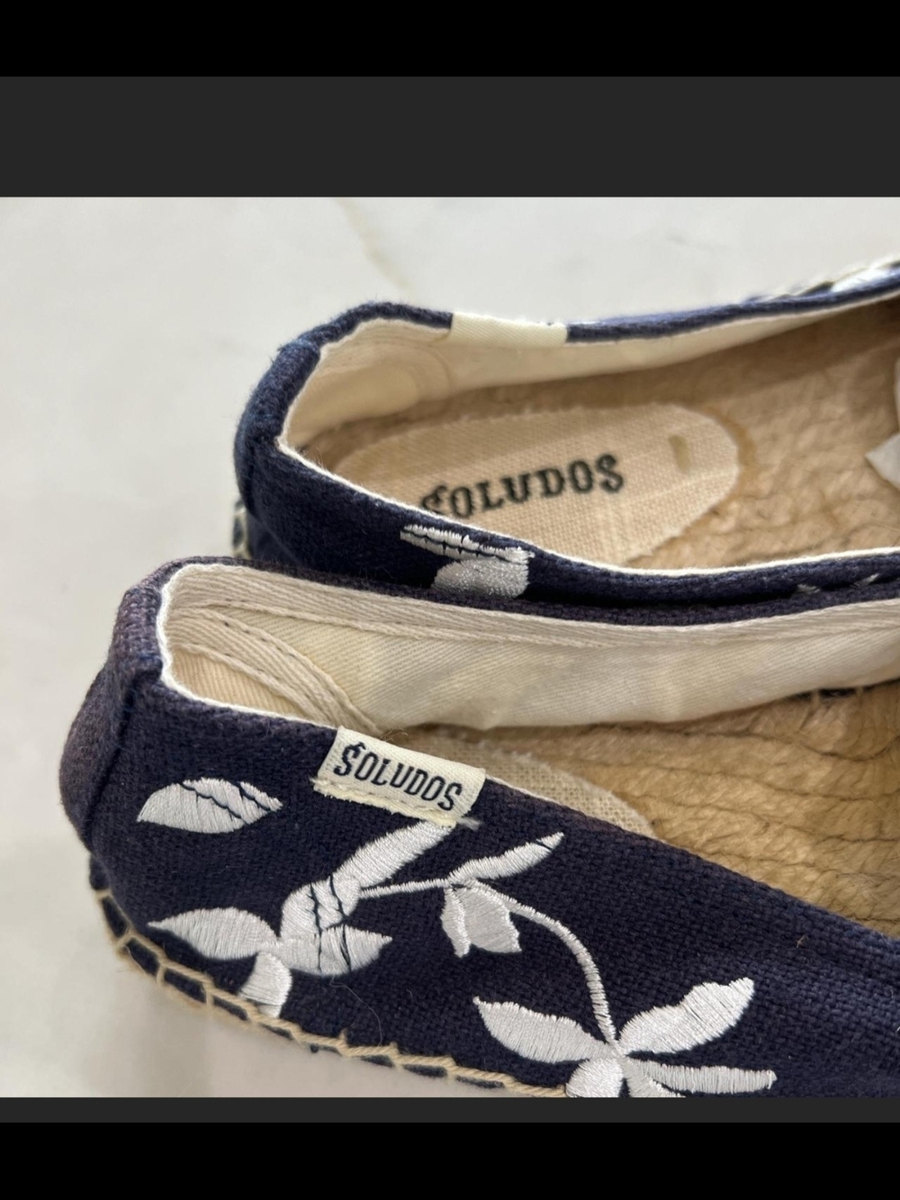Soludos Navy and White Floral Embroidered Espadrille Slip-Ons - Picture 4 of 4